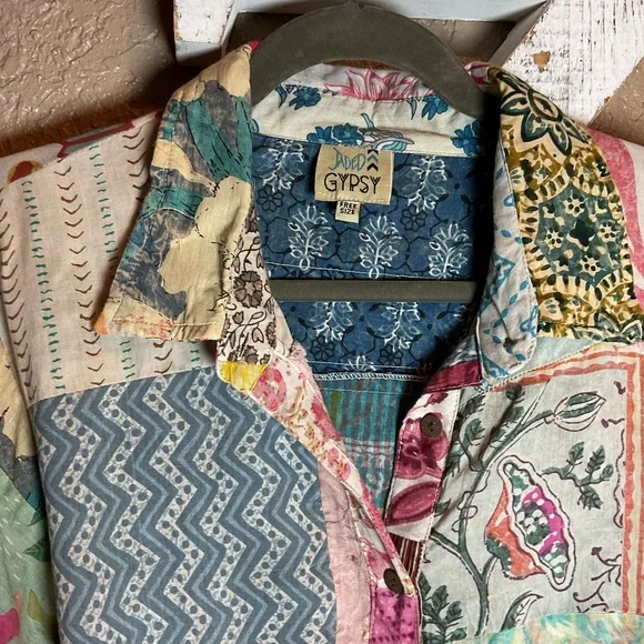 Jaded Gypsy Kantha Sunrise Patchwork Ruffled Tunic Top Women’s One Size - Picture 2 of 3